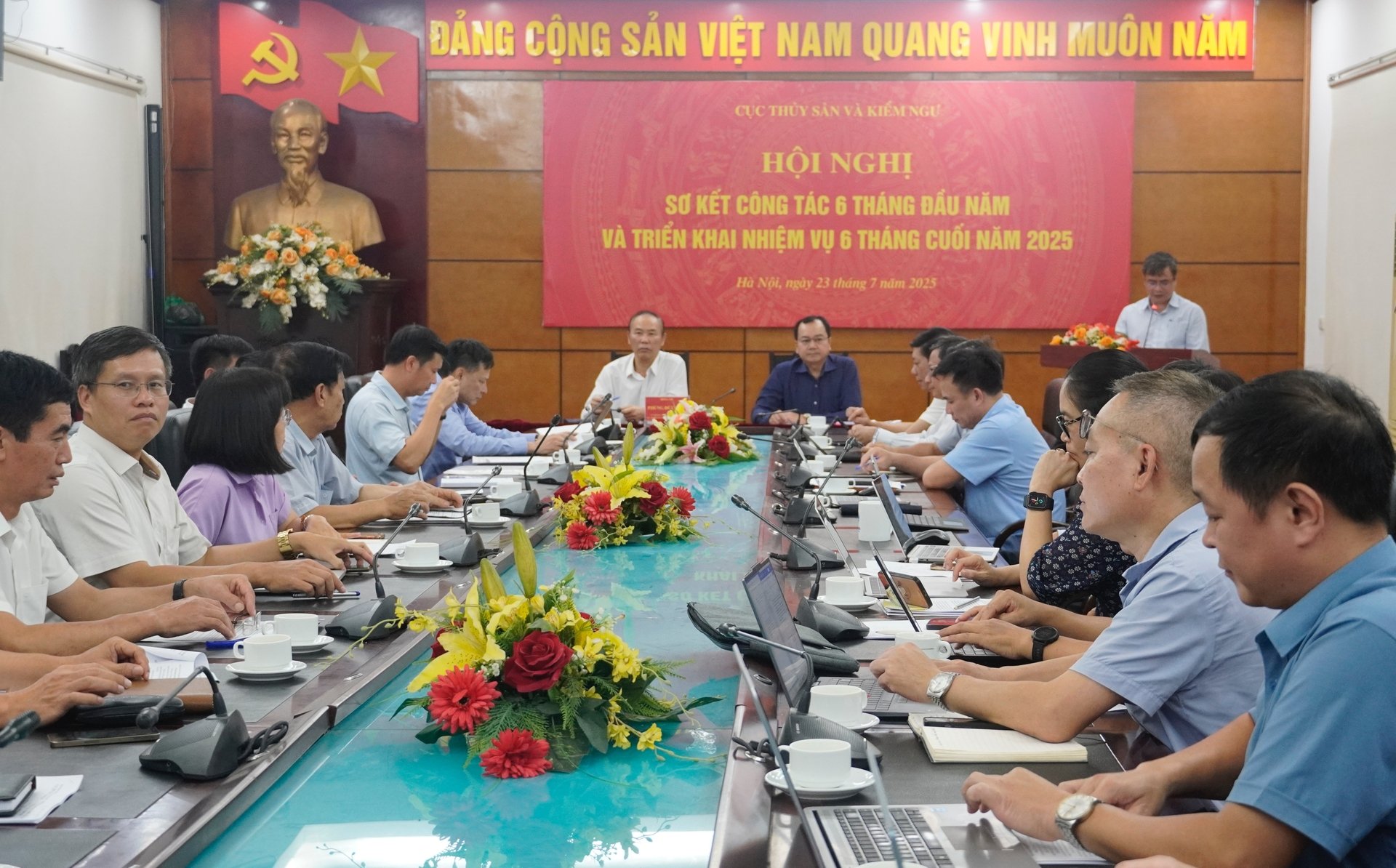 Hội nghị sơ kết công tác 6 tháng đầu năm và triển khai nhiệm vụ 6 tháng cuối năm 2025 của Cục Thủy sản và Kiểm ngư diễn ra chiều 23/7, tại Hà Nội. Ảnh: Hồng Thắm.