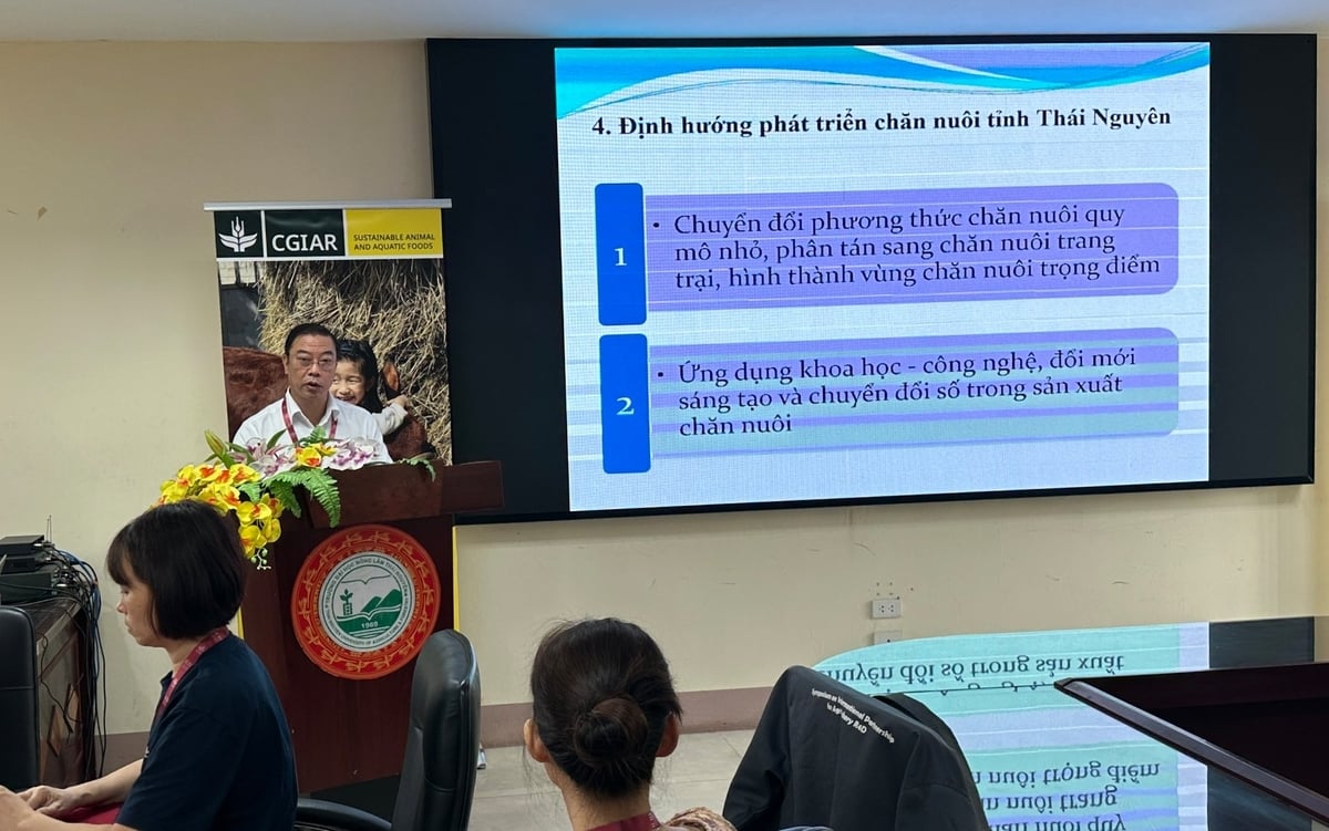 Ông Nguyễn Quốc Huy - Phó Chi cục trưởng Chi cục Chăn nuôi, Thú y và Thủy sản Thái Nguyên phát biểu tại cuộc họp. Ảnh: Quang Linh.