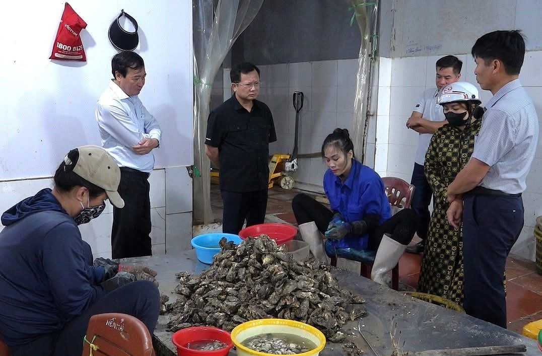 Bí thư đặc khu Cao Tường Huy kiểm tra, rà soát hoạt động các cơ sở chế biến thủy sản trên địa bàn. Ảnh: Ngân Hà. 