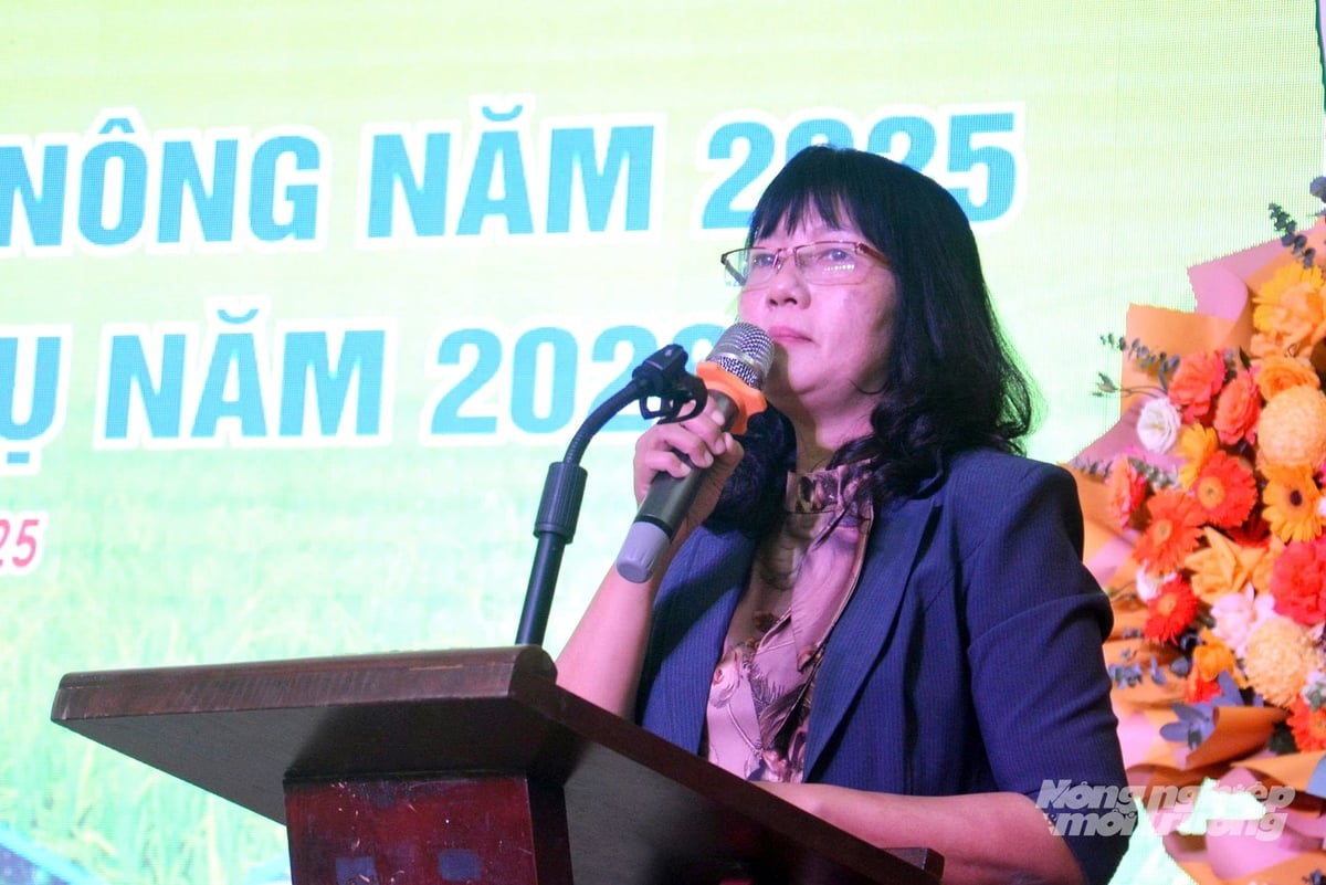 Bà Huỳnh Đào Nguyên, Giám đốc Trung tâm Khuyến nông An Giang phát biểu tại hội nghị. Ảnh: Đào Chánh.