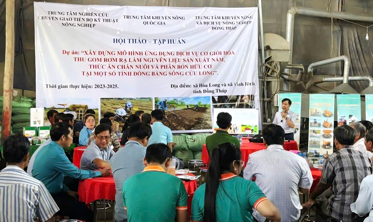 Tại hội thảo, các chuyên gia đánh giá mô hình đã giúp nông dân Đồng Tháp thay đổi tập quán xử lý rơm rạ sau thu hoạch. Ảnh: Minh Sáng.