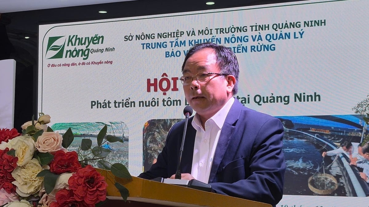 Ông Vương Văn Oanh, Phó Chi cục trưởng Chi cục Chăn nuôi và Thú y Quảng Ninh, trình bày tham luận tại hội thảo. Ảnh: Nguyễn Thành.