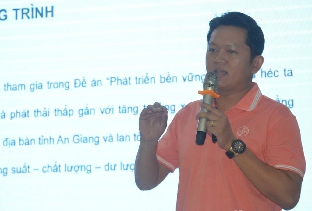 Ông Mai Hữu Thọ, Quản lý Sản phẩm cây lúa Công ty TNHH Bayer Việt Nam trình bày về các tiêu chí của cuộc thi. Ảnh: Trung Chánh. Ông Mai Hữu Thọ, Quản lý Sản phẩm cây lúa Công ty TNHH Bayer Việt Nam trình bày về các tiêu chí của cuộc thi. Ảnh: Trung Chánh.