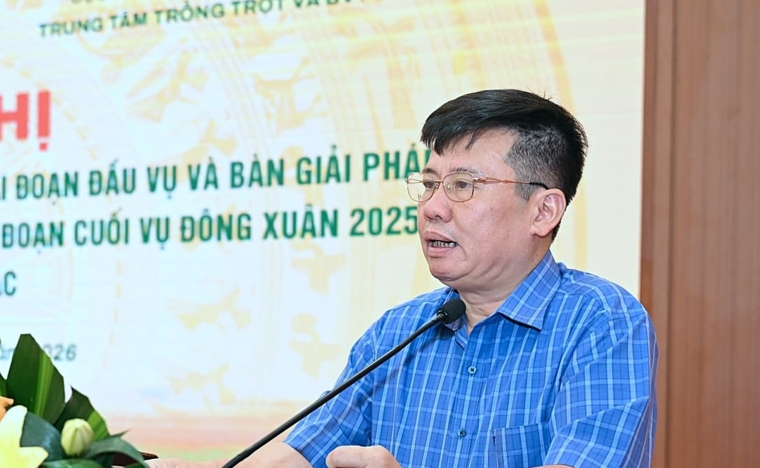 Ông Trần Quyết Tâm, Giám đốc Trung tâm Trồng trọt và Bảo vệ thực vật phía Bắc phát biểu tại hội nghị. Ảnh: Bảo Thắng.