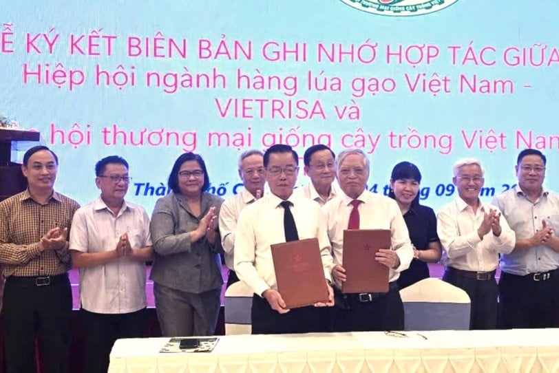 Hiệp hội Ngành hàng Lúa gạo Việt Nam và Hiệp hội Thương mại Giống cây trồng Việt Nam ký biên bản ghi nhớ hợp tác: Ảnh: VGP/LS.