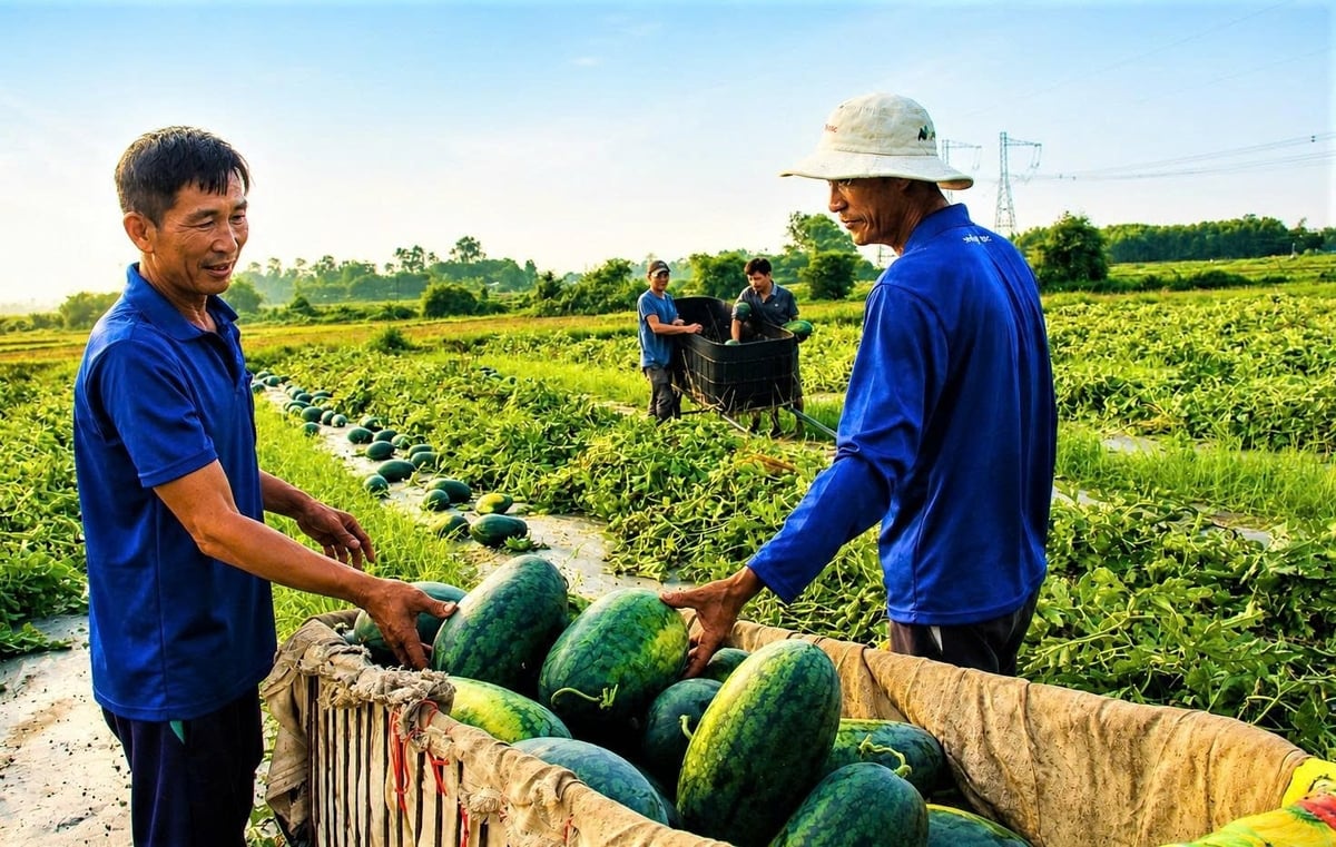 Dưa hấu được thu hoạch đồng loạt trên các cánh đồng ở xã Tây Hồ, TP Đà Nẵng. Ảnh: Lan Anh. Dưa hấu được thu hoạch đồng loạt trên các cánh đồng ở xã Tây Hồ, TP Đà Nẵng. Ảnh: Lan Anh.