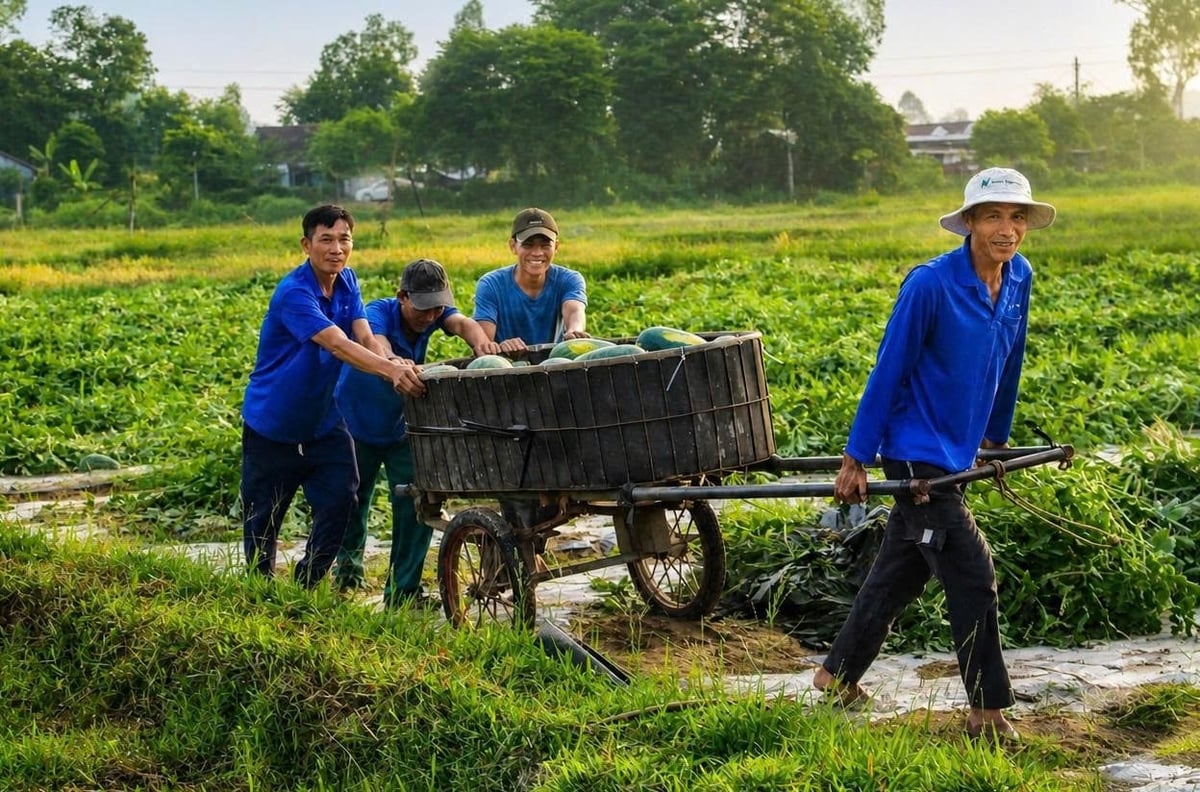 Liên kết sản xuất, dưa sau thu hoạch được doanh nghiệp bao tiêu với giá cam kết ổn định 6.000 đồng/kg. Ảnh: Lan Anh. Liên kết sản xuất, dưa sau thu hoạch được doanh nghiệp bao tiêu với giá cam kết ổn định 6.000 đồng/kg. Ảnh: Lan Anh.
