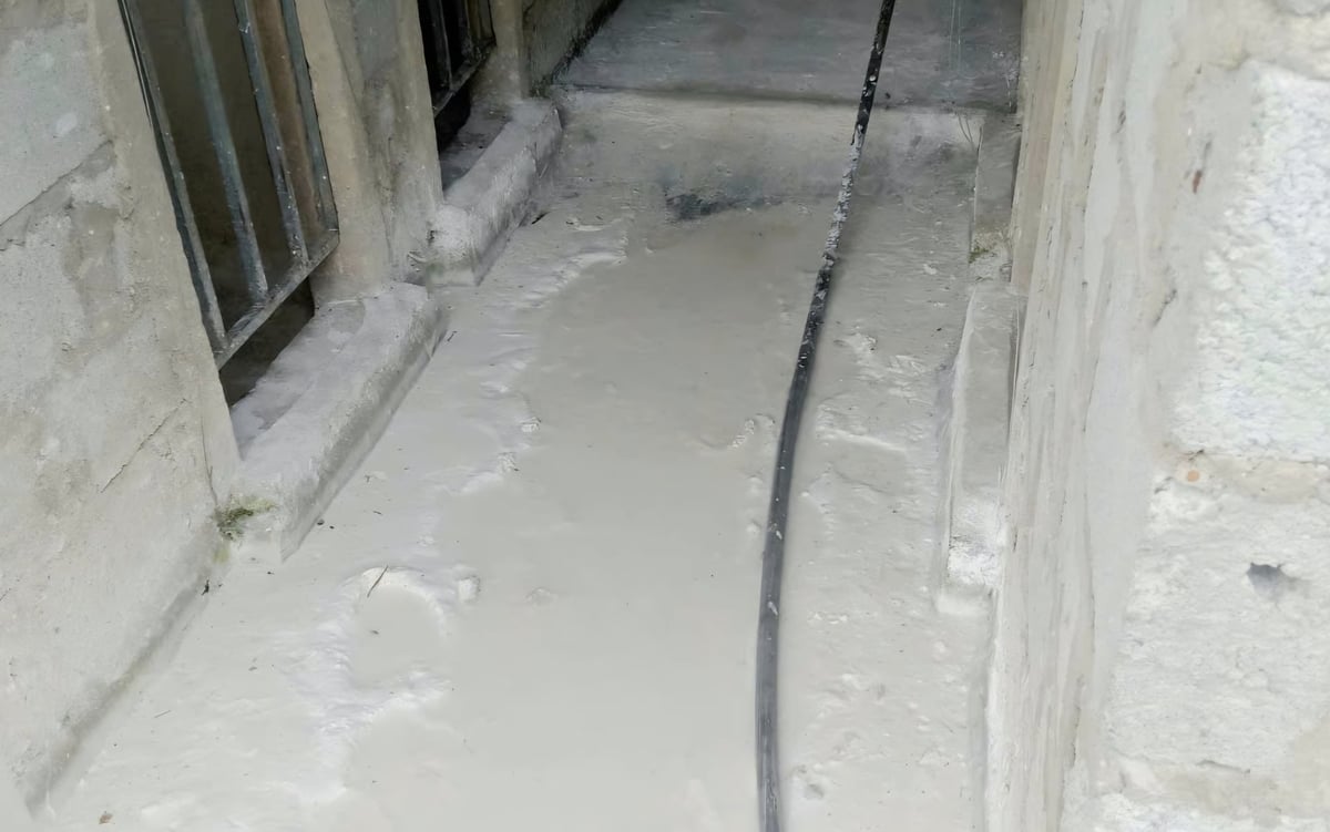 Bao vây khu vực chuồng nuôi bằng đường nước vôi. Ảnh: Thanh Nga. Bao vây khu vực chuồng nuôi bằng đường nước vôi. Ảnh: Thanh Nga.