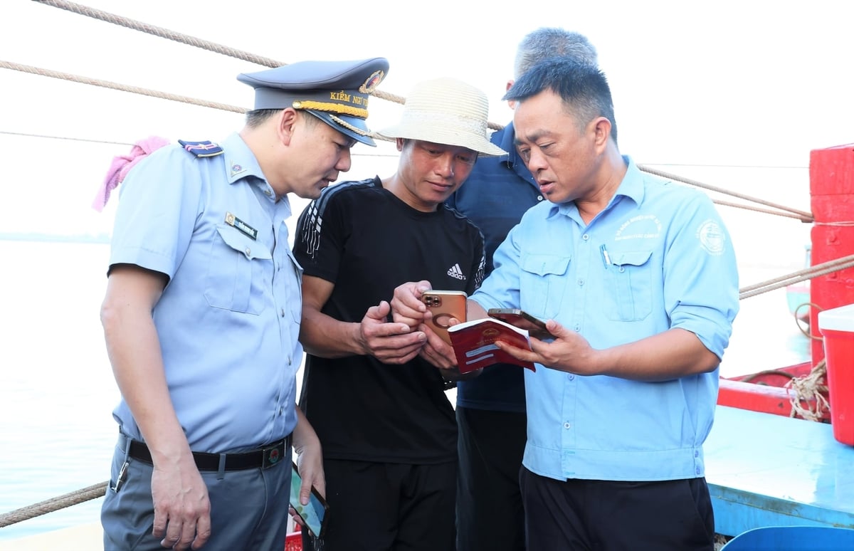 Cơ quan chức năng tuyên truyền, hướng dẫn khai báo truy xuất nguồn gốc hải sản điện tử. Ảnh: Thanh Nga.