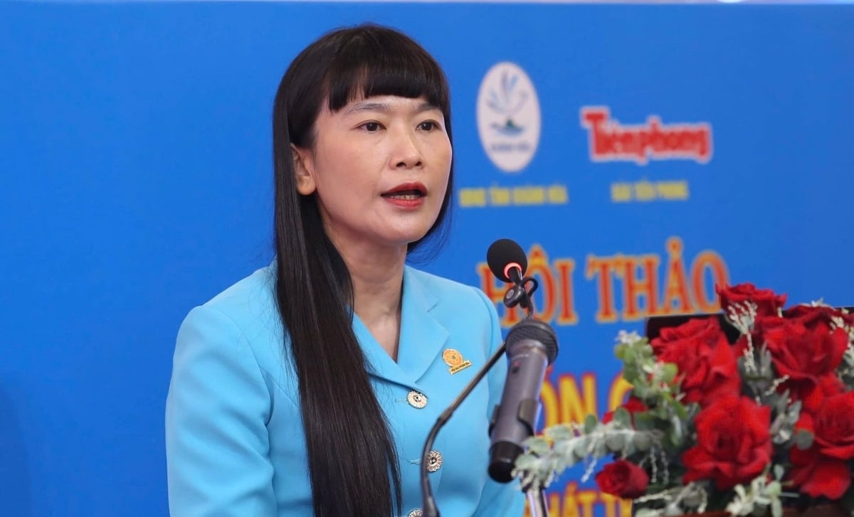 Bà Trịnh Thị Hồng Vân, Chủ tịch HĐTV Công ty Nhà nước MTV Yến sào Khánh Hòa phát biểu tại hội thảo. Ảnh: T.P. Bà Trịnh Thị Hồng Vân, Chủ tịch HĐTV Công ty Nhà nước MTV Yến sào Khánh Hòa phát biểu tại hội thảo. Ảnh: T.P.