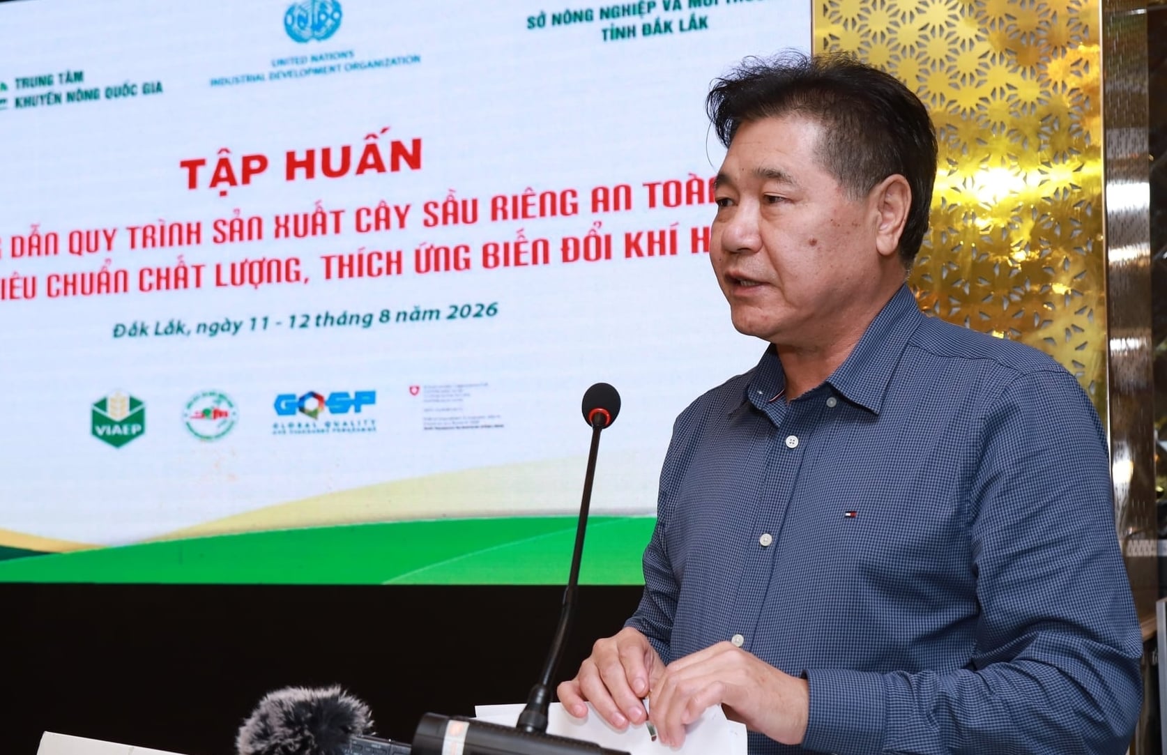 Ông Lê Quốc Thanh, Giám đốc Trung tâm Khuyến nông Quốc gia phát biểu tại buổi tập huấn. Ảnh: Trần Thọ.
