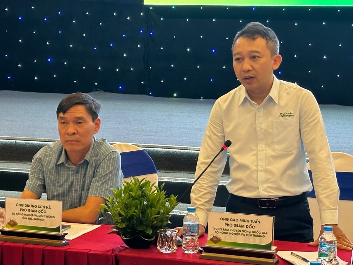 Ông Cao Minh Tuấn, Phó Giám đốc Trung tâm Khuyến nông Quốc gia (phải) phát biểu tại hội thảo. Ảnh: Quang Linh.
