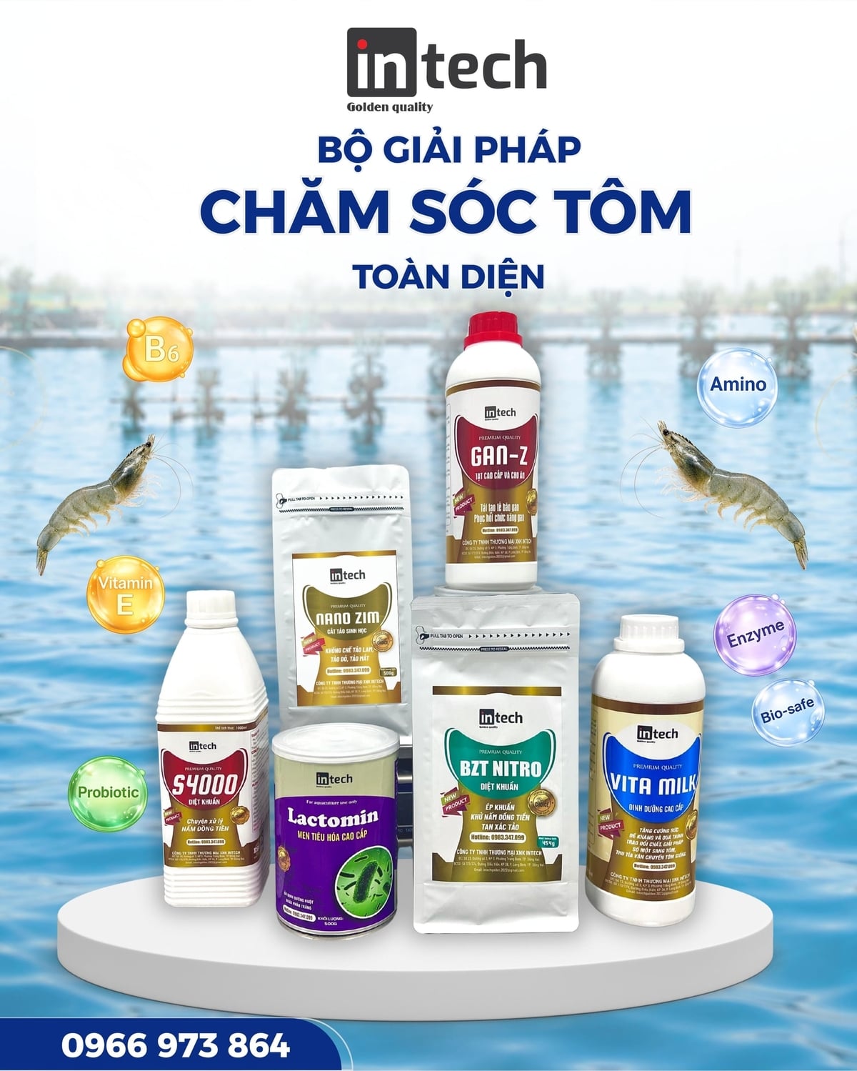 Bộ sản phẩm chăm sóc tôm. Ảnh: intech.