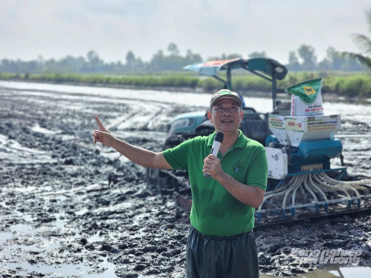 Ông Nguyễn Văn Hùng, chuyên gia IRRI cho rằng, dinh dưỡng và thời điểm xuống giống chiếm khoảng 66% tổng mức độ quan trọng của các yếu tố kỹ thuật được phân tích liên quan đến chênh lệch năng suất. Ảnh: Trọng Linh. 