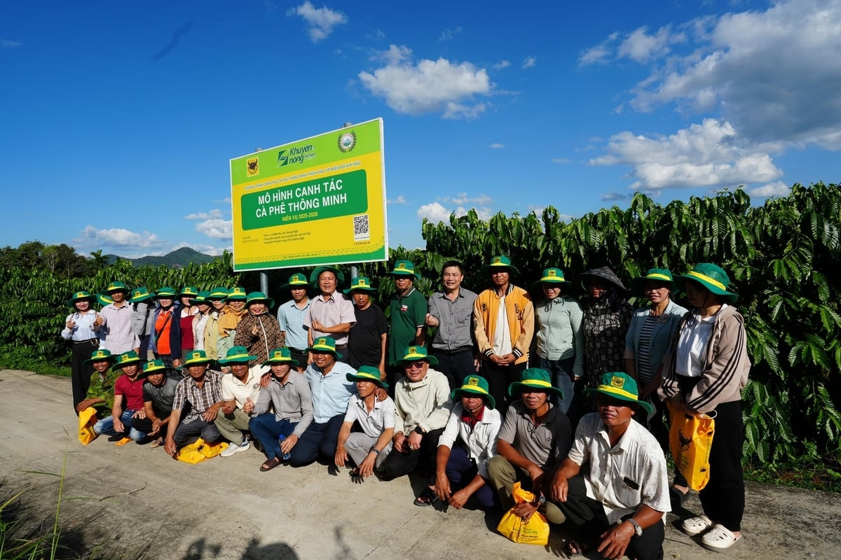 Các hộ dân tham quan mô hình canh tác cà phê thông minh. Ảnh: LK.